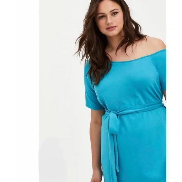 Torrid Teal T-Shirt Off-The-Shoulder Dress NWT SZ 1 (14/16) - Picture 3 of 12